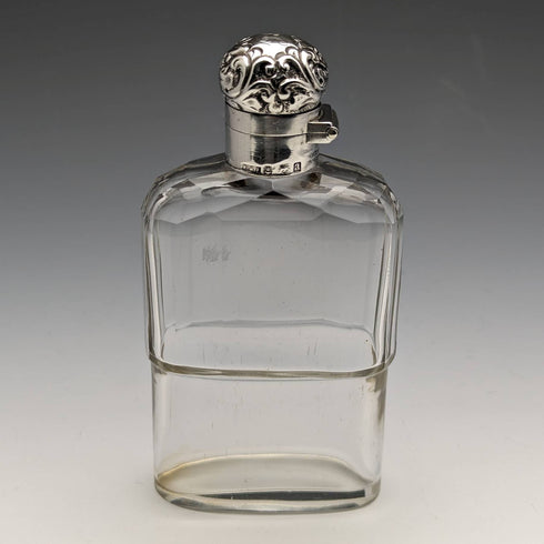 1900年 英国アンティーク ガラス製 フラスコ 純銀蓋 R W Forsyth